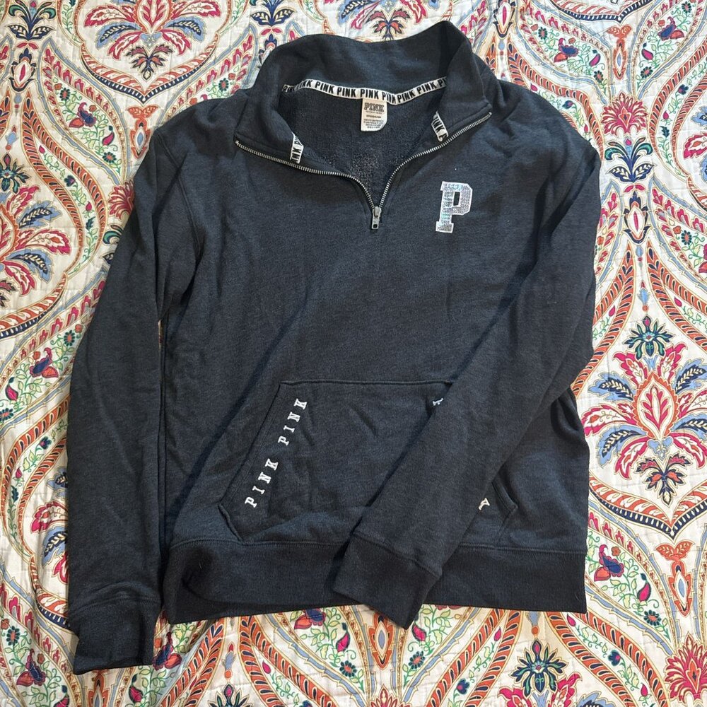 Navy blue Victoria's secret 1/4 zip pullover sweater with Pink logo